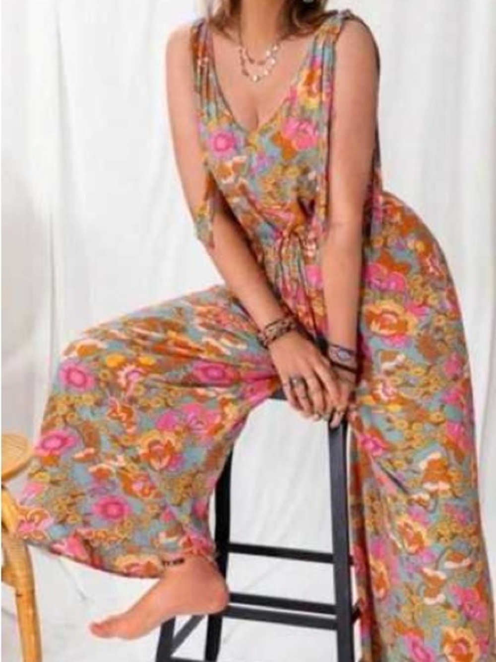 Rusttydustty Floral Raccolta Carta Jumpsuit 1XL Hippie Boho